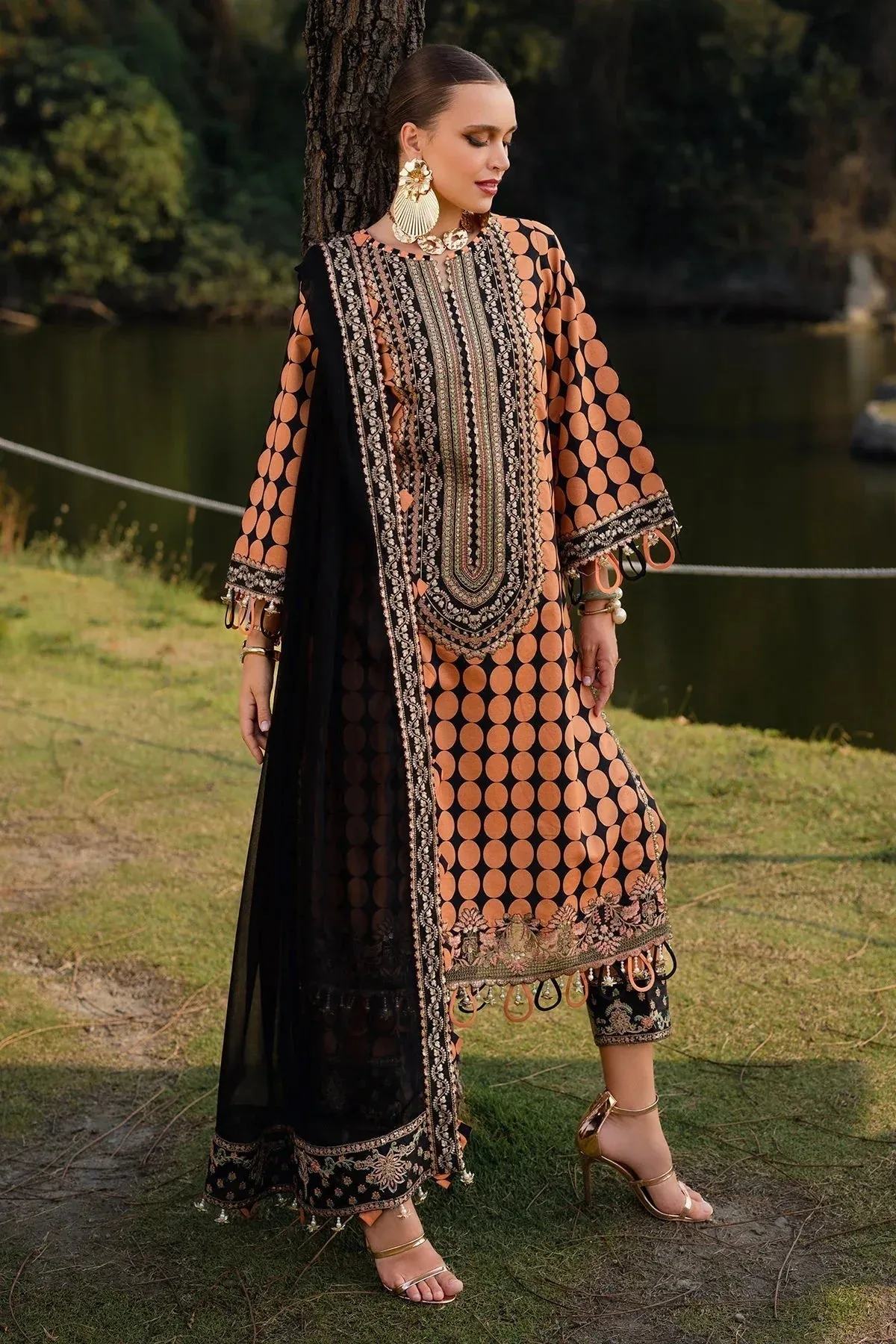 Charizma Qara Festive Edit 25 Apricot Orange Chiffon – view 1 – Poshaq