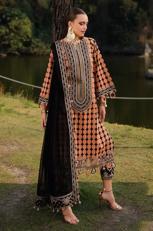 Charizma Qara Festive Edit 25 Apricot Orange Chiffon – view 1 – Poshaq
