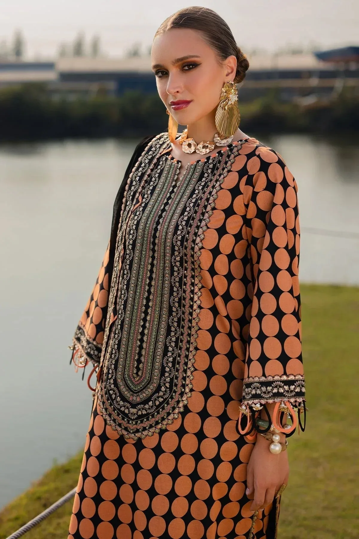 Charizma Qara Festive Edit 25 Apricot Orange Chiffon – view 2 – Poshaq