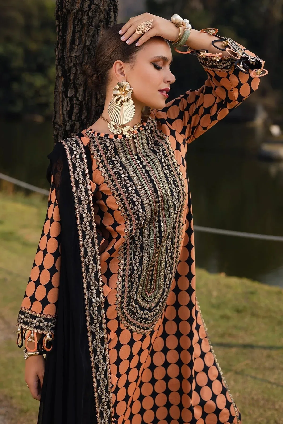 Charizma Qara Festive Edit 25 Apricot Orange Chiffon – view 3 – Poshaq