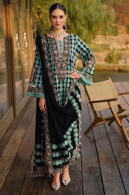 Charizma Qara Festive Edit 25 Teal Green Chiffon – view 1 – Poshaq