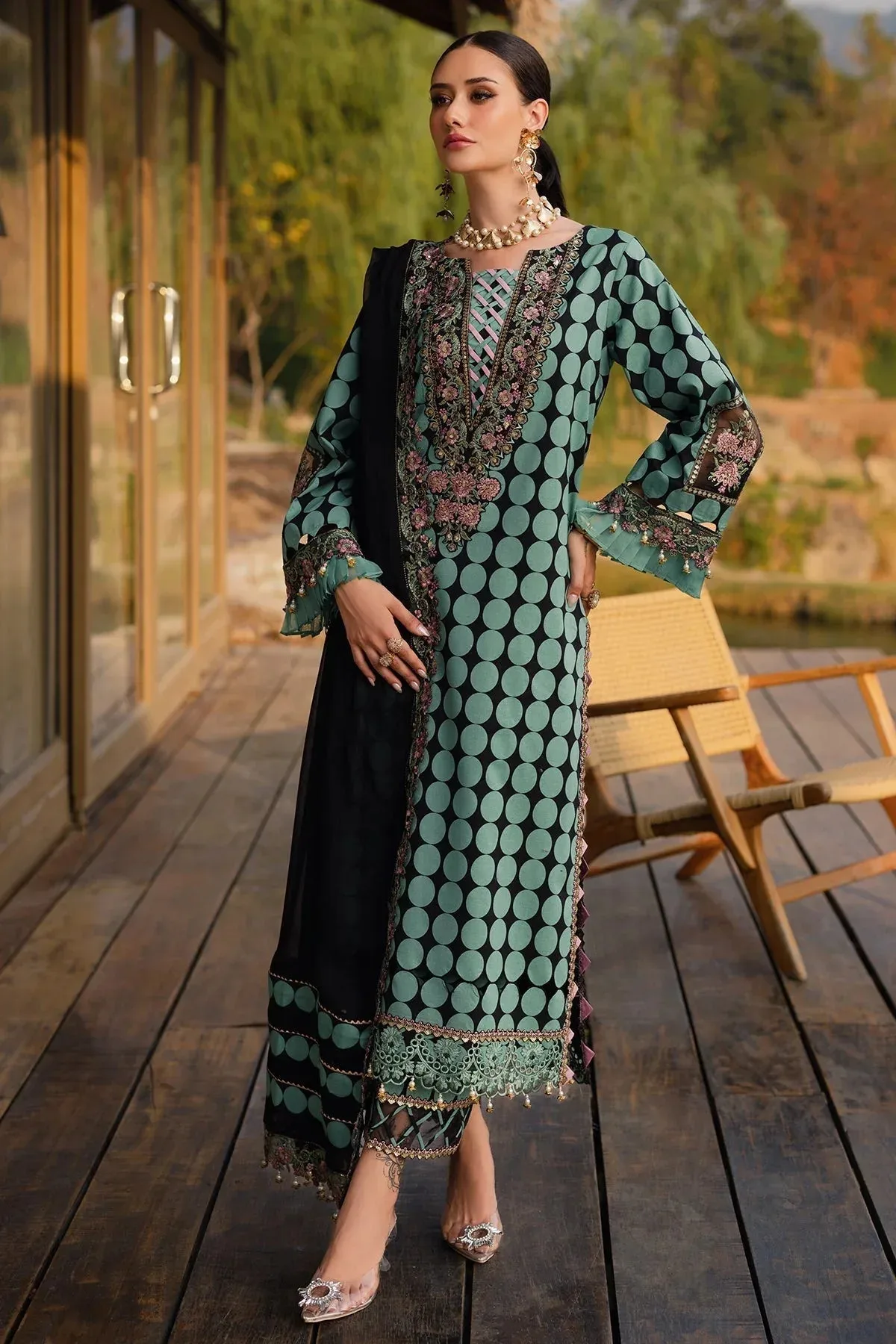 Charizma Qara Festive Edit 25 Teal Green Chiffon – view 2 – Poshaq