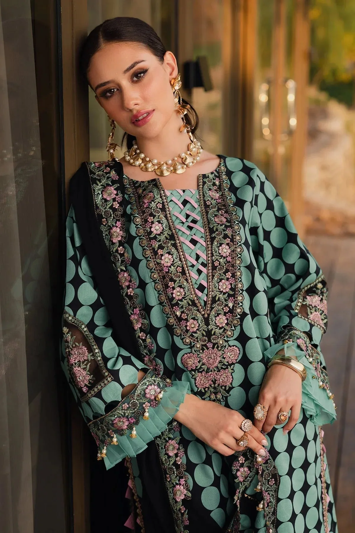 Charizma Qara Festive Edit 25 Teal Green Chiffon – view 3 – Poshaq
