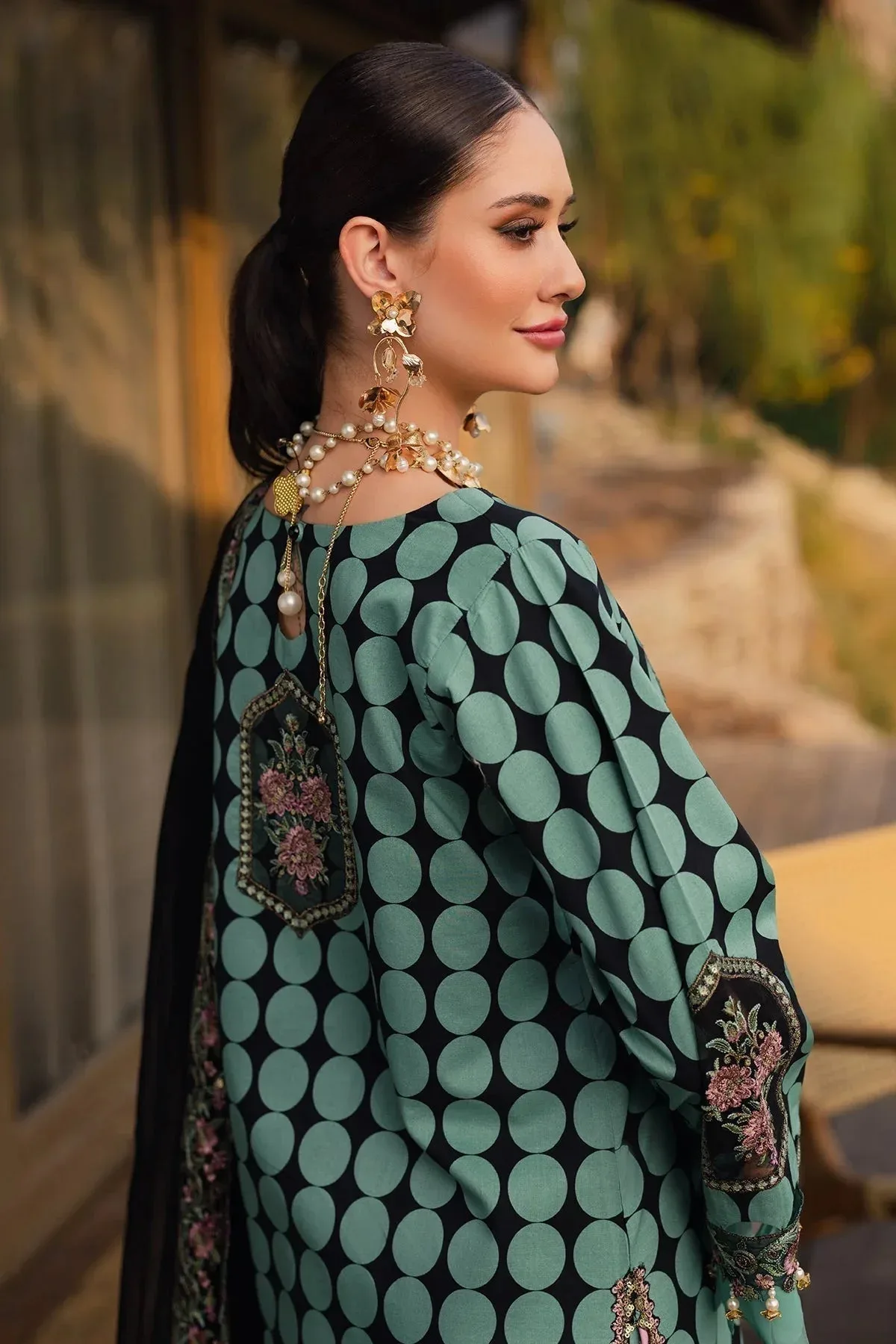 Charizma Qara Festive Edit 25 Teal Green Chiffon – view 4 – Poshaq