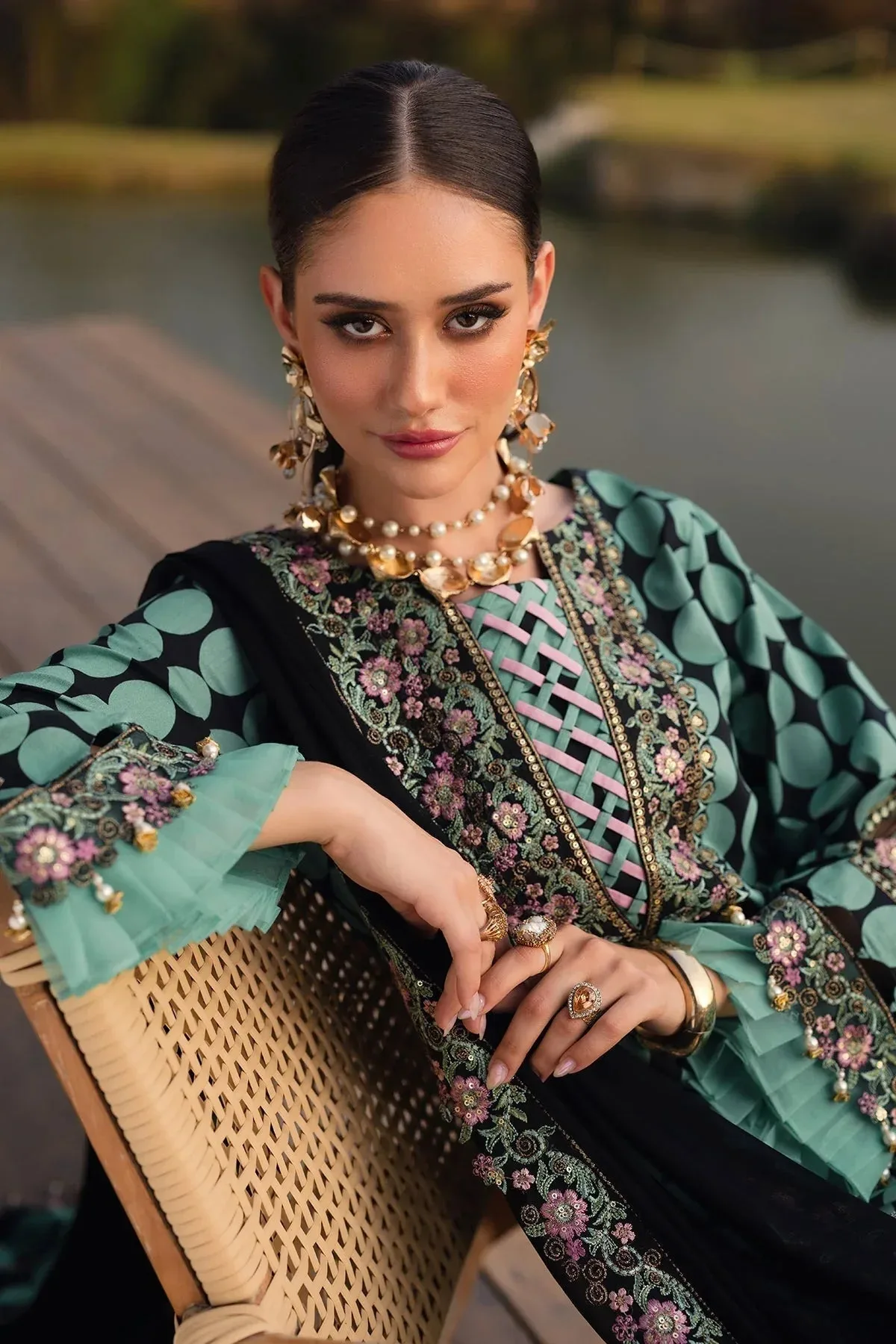 Charizma Qara Festive Edit 25 Teal Green Chiffon – view 5 – Poshaq