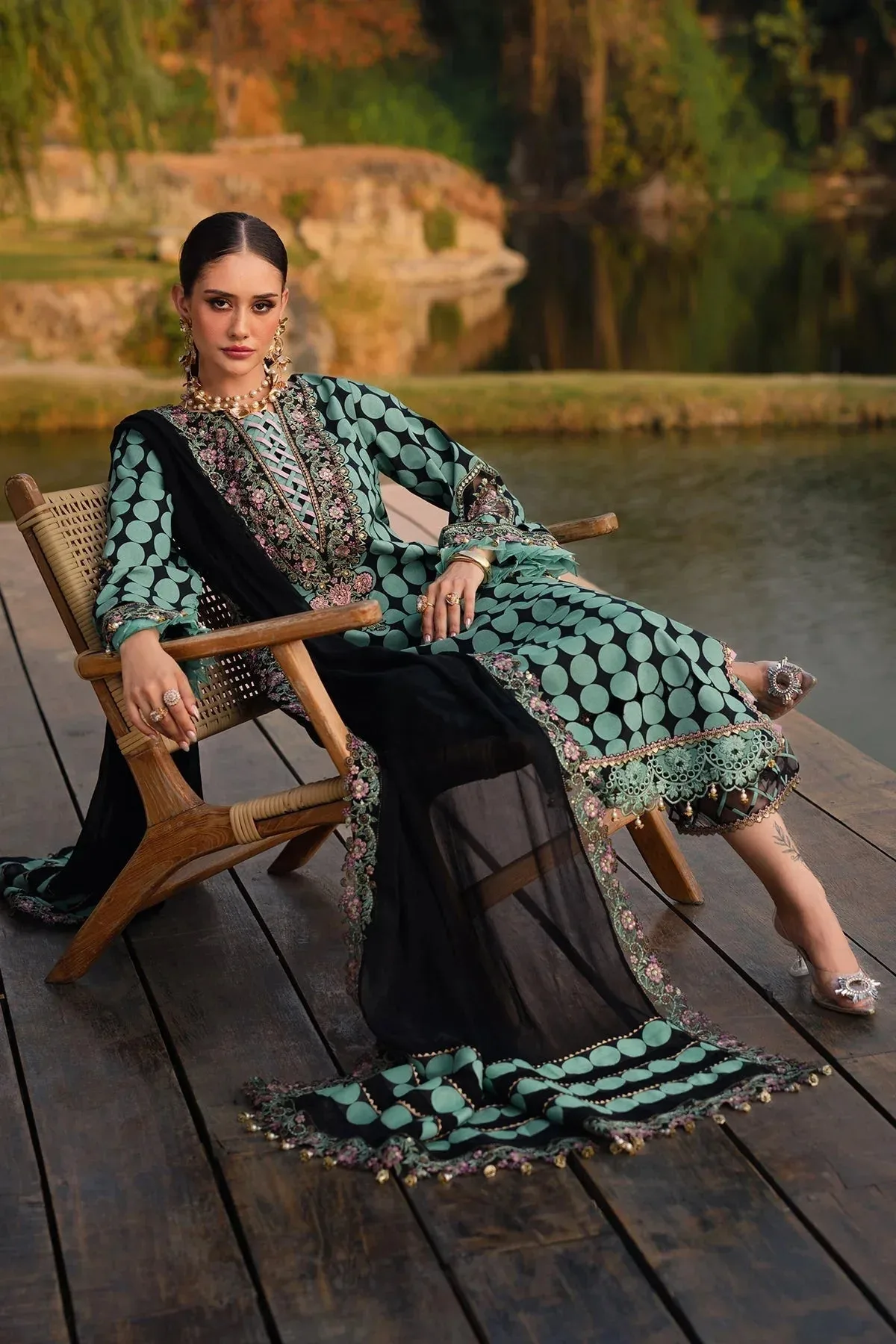 Charizma Qara Festive Edit 25 Teal Green Chiffon – view 6 – Poshaq