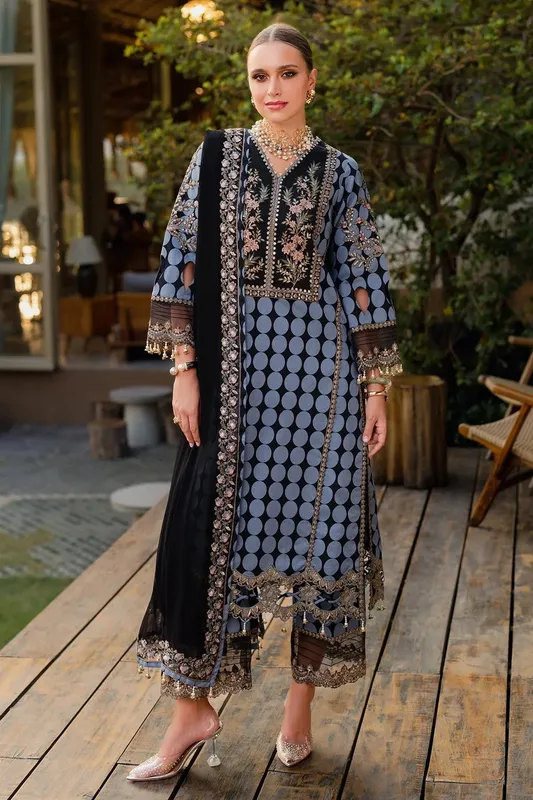 Charizma Qara Festive Edit 25 Blue Gray Chiffon – view 1 – Poshaq