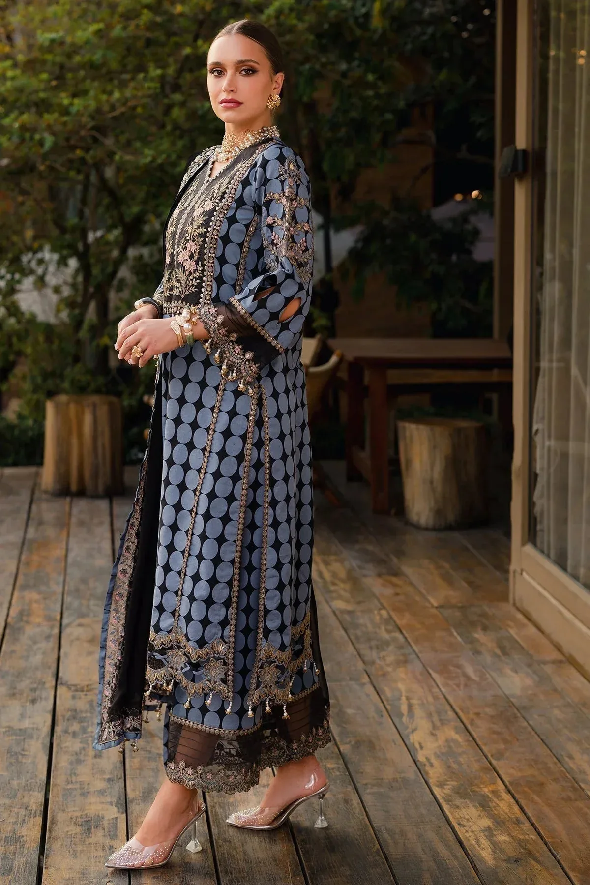 Charizma Qara Festive Edit 25 Blue Gray Chiffon – view 3 – Poshaq