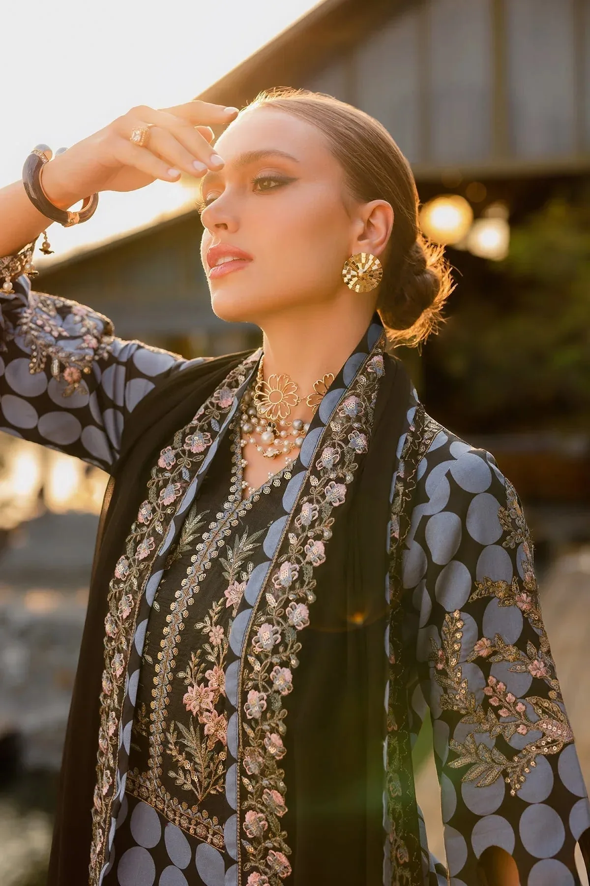 Charizma Qara Festive Edit 25 Blue Gray Chiffon – view 4 – Poshaq