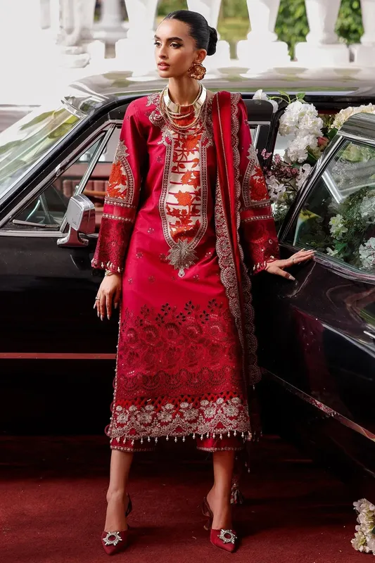 Charizma Tabeer Lawn Vol 25 Red Chiffon – view 1 – Poshaq