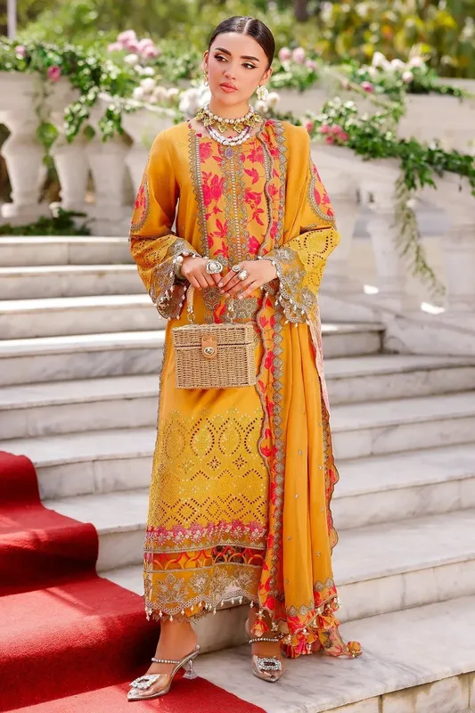 Charizma Naranji Lawn 25 Mustard Yellow Chiffon – view 1 – Poshaq