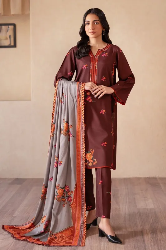 Charizma Print Melody Dark Maroon Raw Silk – view 1 – Poshaq