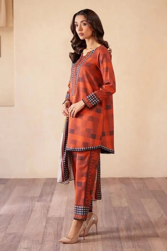 Charizma Print Melody Burnt Orange Raw Silk – view 1 – Poshaq