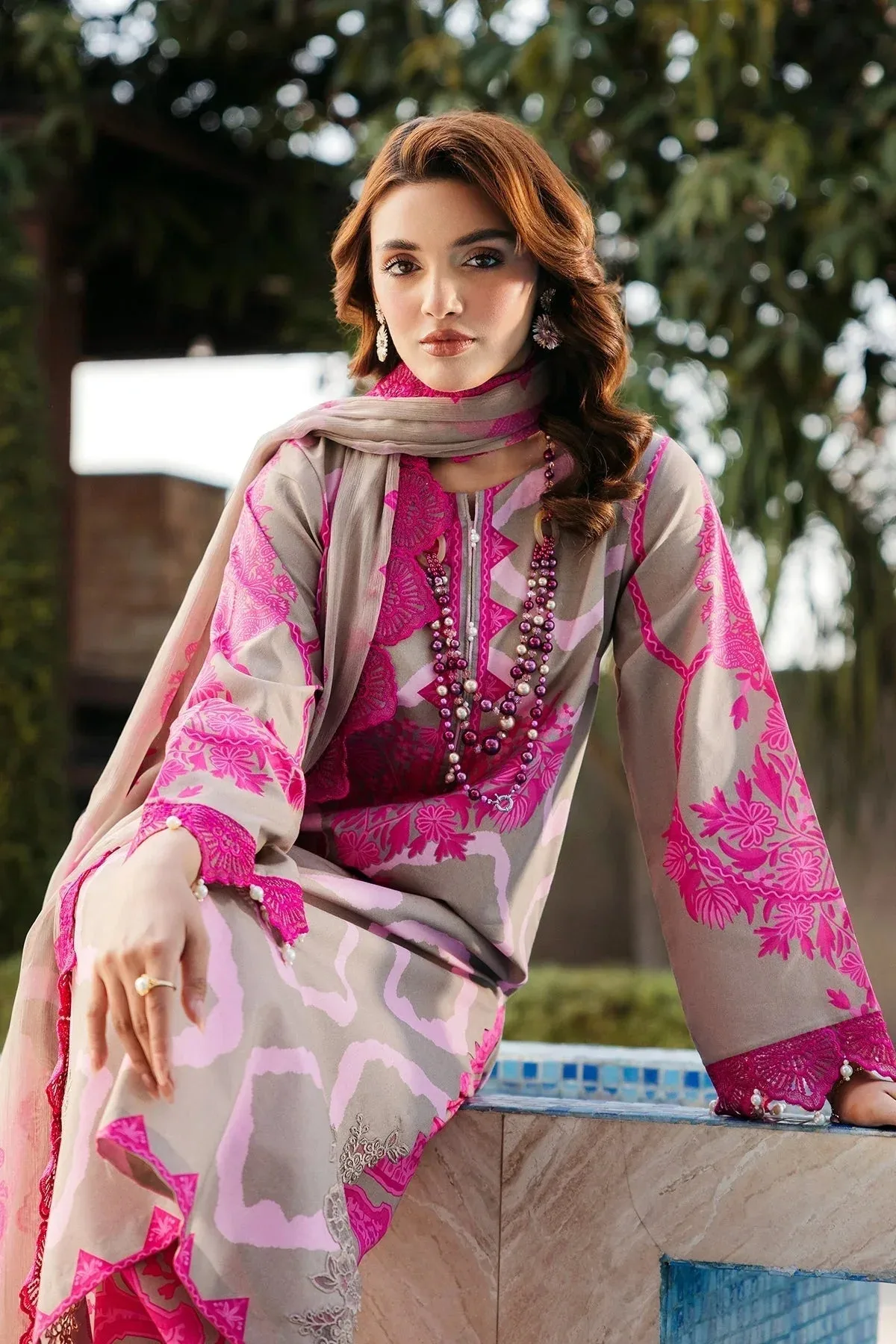 Charizma Print Melody Beige Chiffon – view 3 – Poshaq