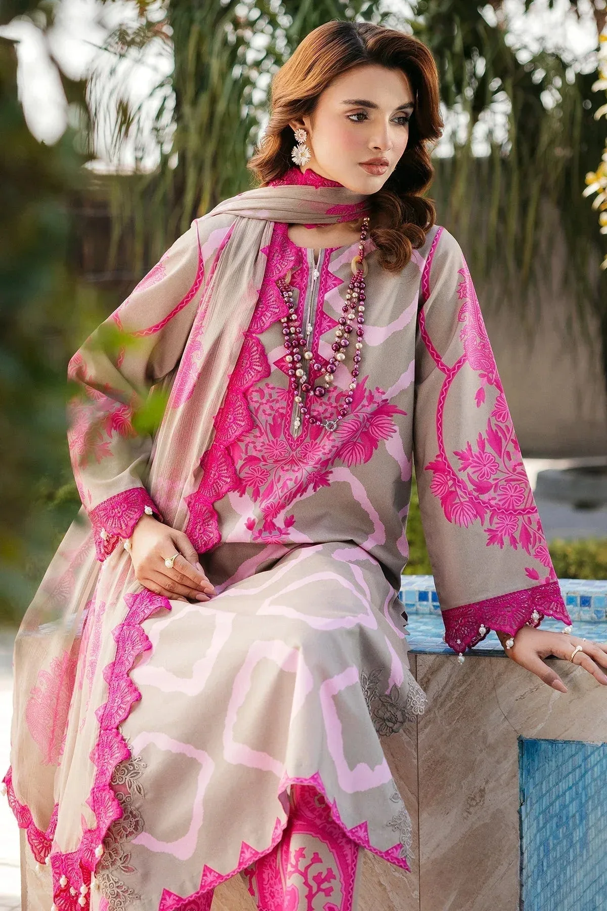 Charizma Print Melody Beige Chiffon – view 5 – Poshaq