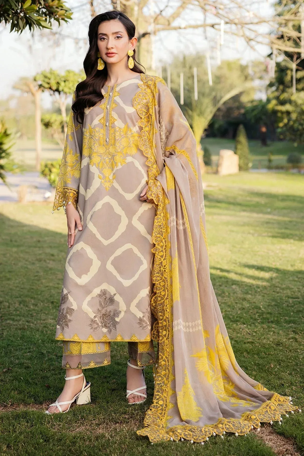 Charizma Print Melody Yellow Chiffon – view 1 – Poshaq