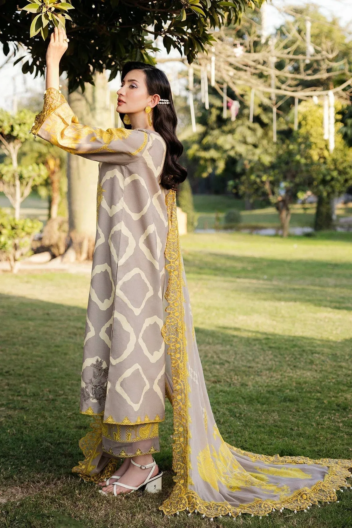 Charizma Print Melody Yellow Chiffon – view 2 – Poshaq