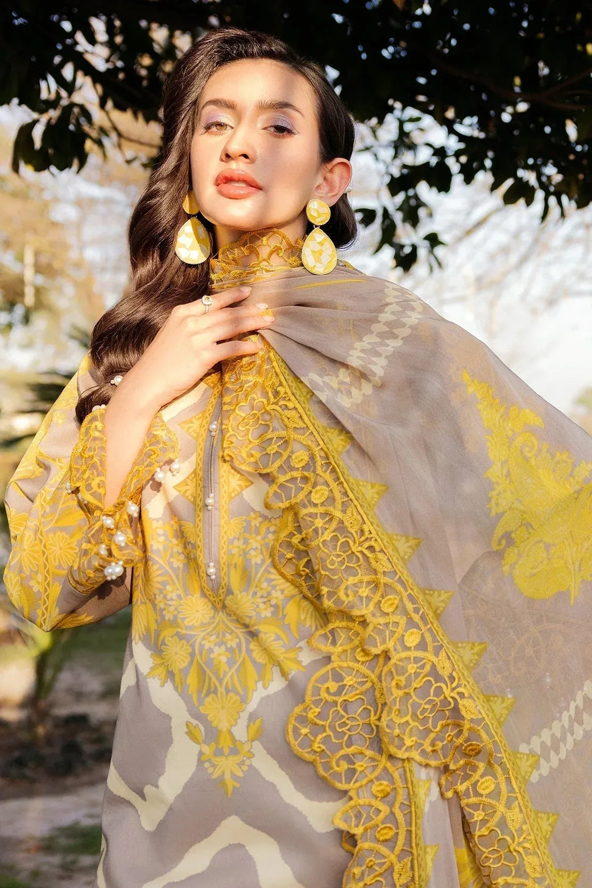 Charizma Print Melody Yellow Chiffon – view 3 – Poshaq