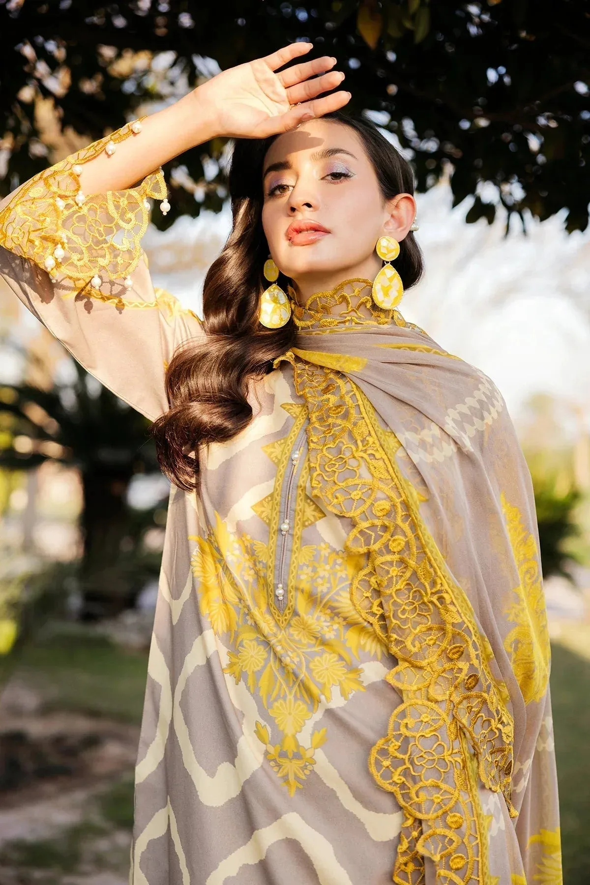 Charizma Print Melody Yellow Chiffon – view 4 – Poshaq