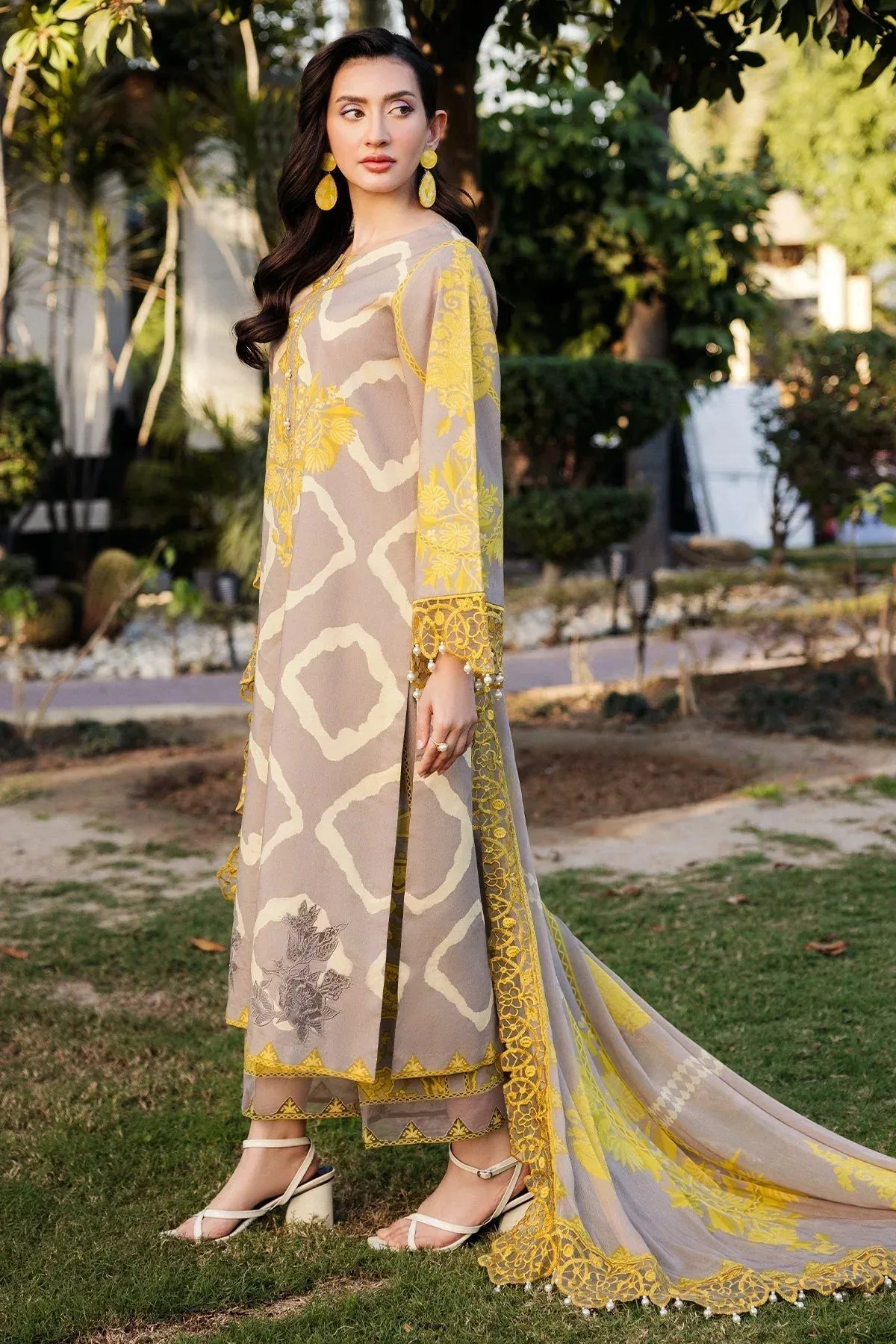 Charizma Print Melody Yellow Chiffon – view 5 – Poshaq