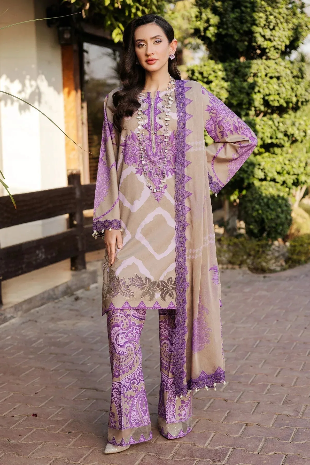 Charizma Print Melody Purple Chiffon – view 1 – Poshaq