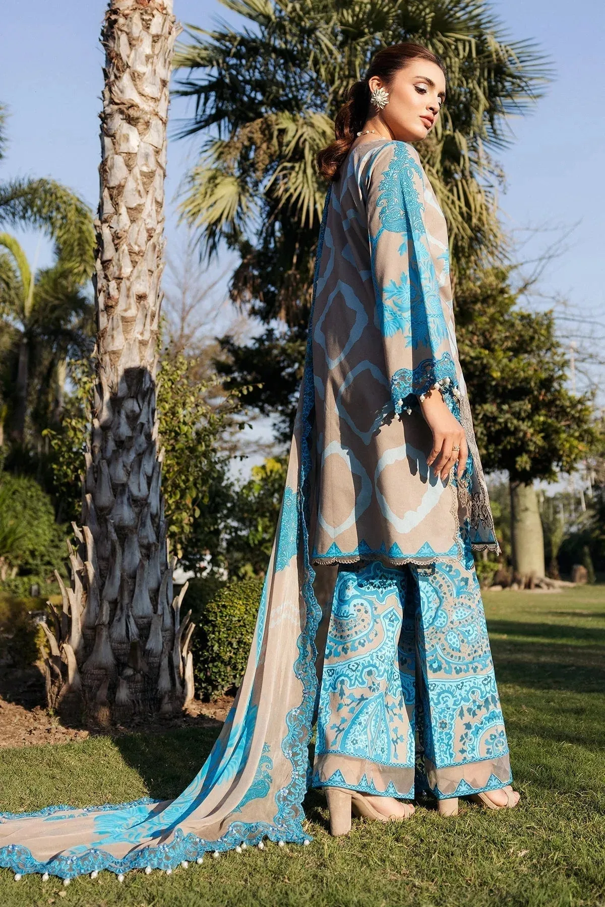 Charizma Print Melody Teal Chiffon – view 2 – Poshaq