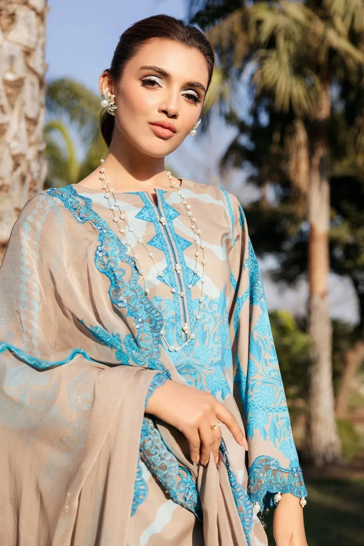 Charizma Print Melody Teal Chiffon – view 3 – Poshaq
