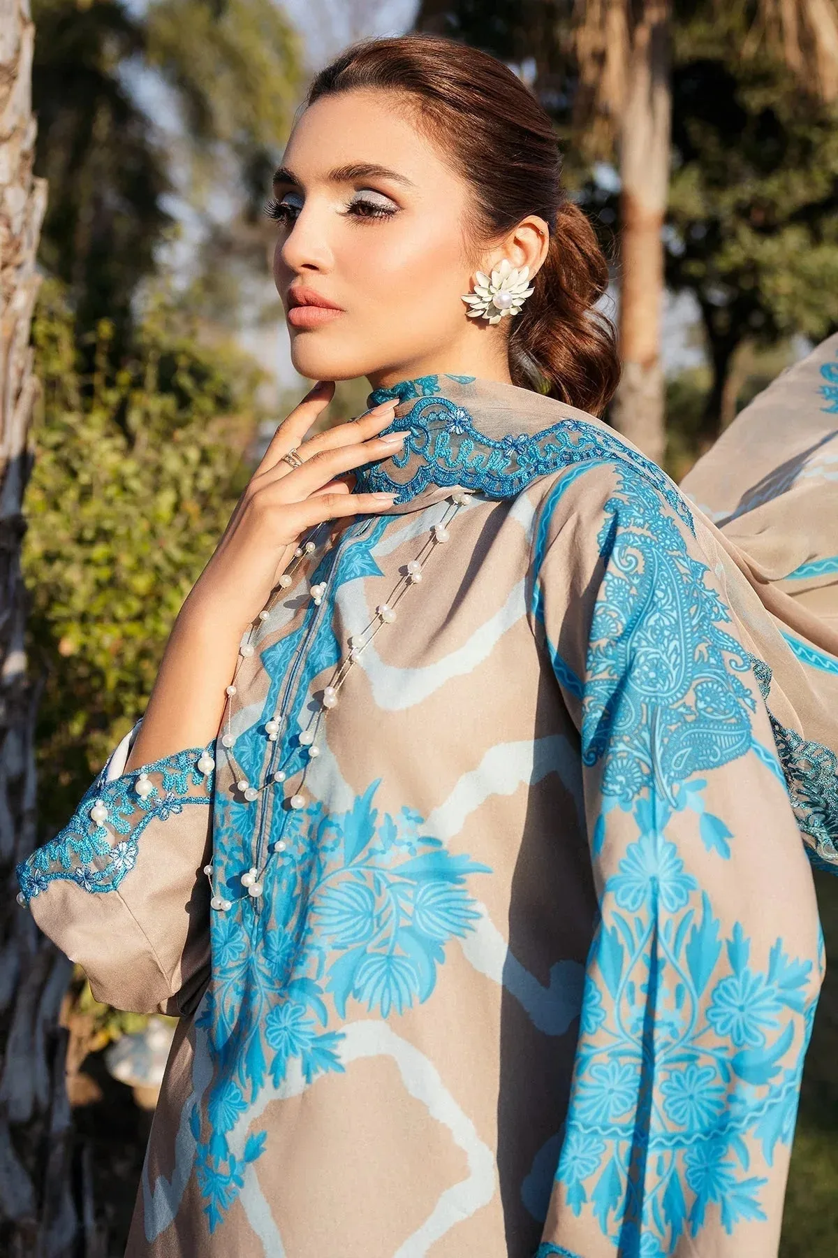 Charizma Print Melody Teal Chiffon – view 4 – Poshaq