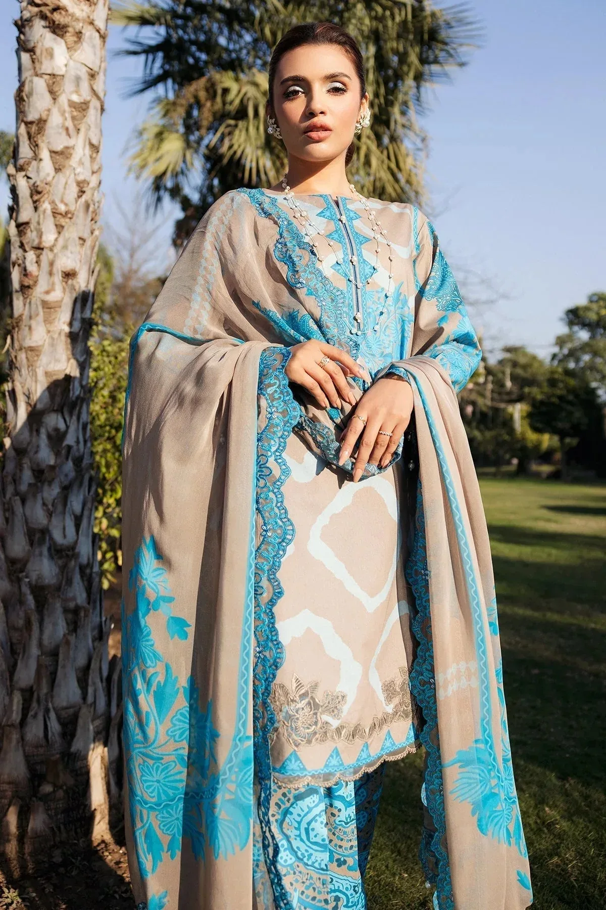 Charizma Print Melody Teal Chiffon – view 5 – Poshaq