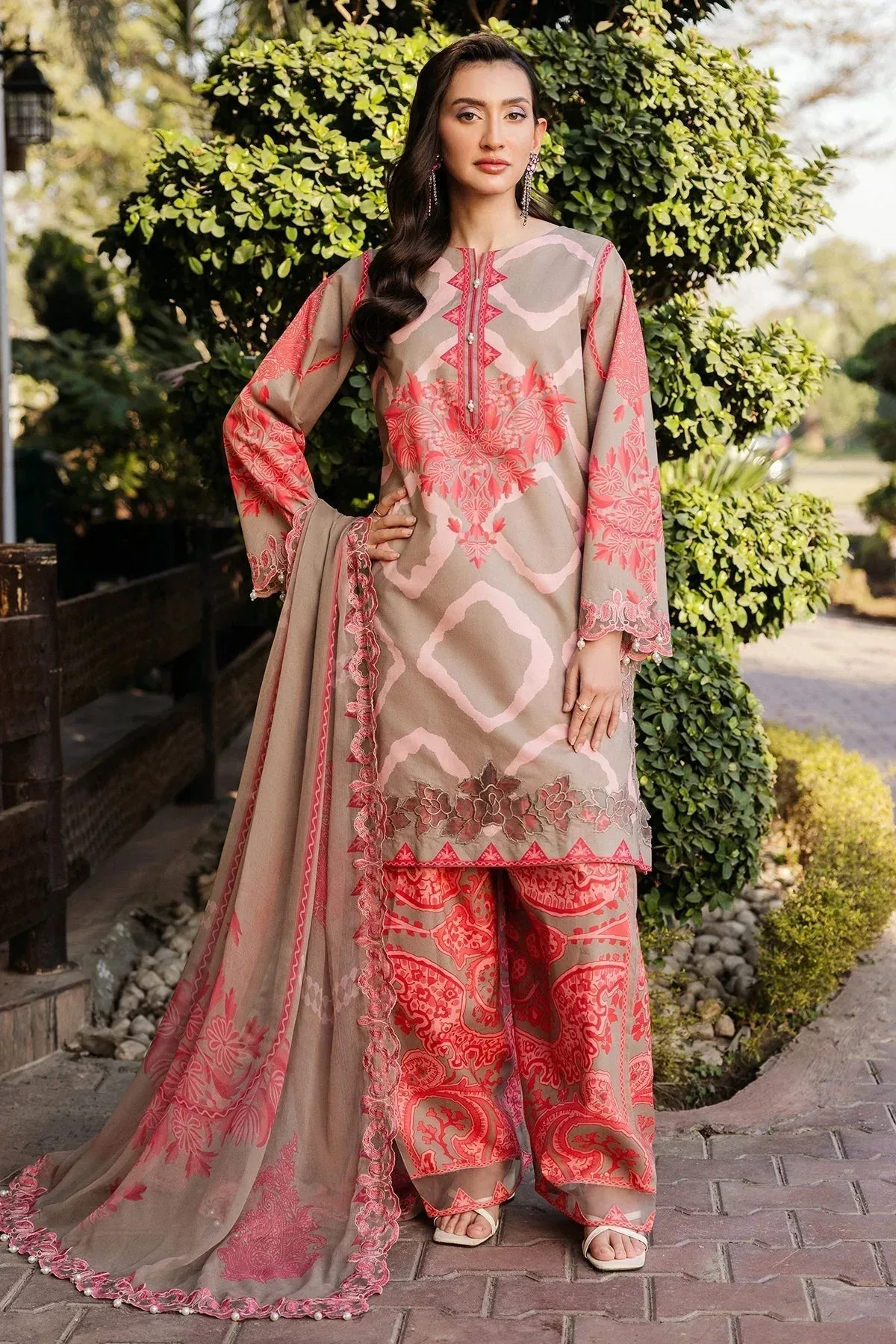Charizma Print Melody Red Chiffon – view 1 – Poshaq