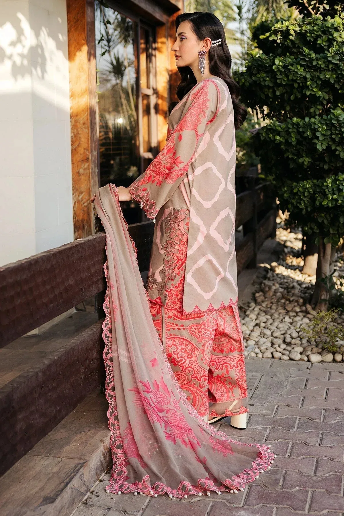 Charizma Print Melody Red Chiffon – view 2 – Poshaq