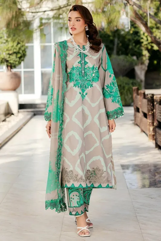 Charizma Print Melody Emerald Green Chiffon – view 1 – Poshaq