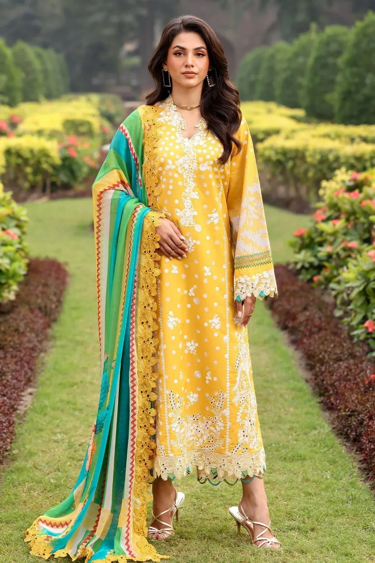 Charizma Rang e Bahar Mustard Yellow Chiffon – view 1 – Poshaq