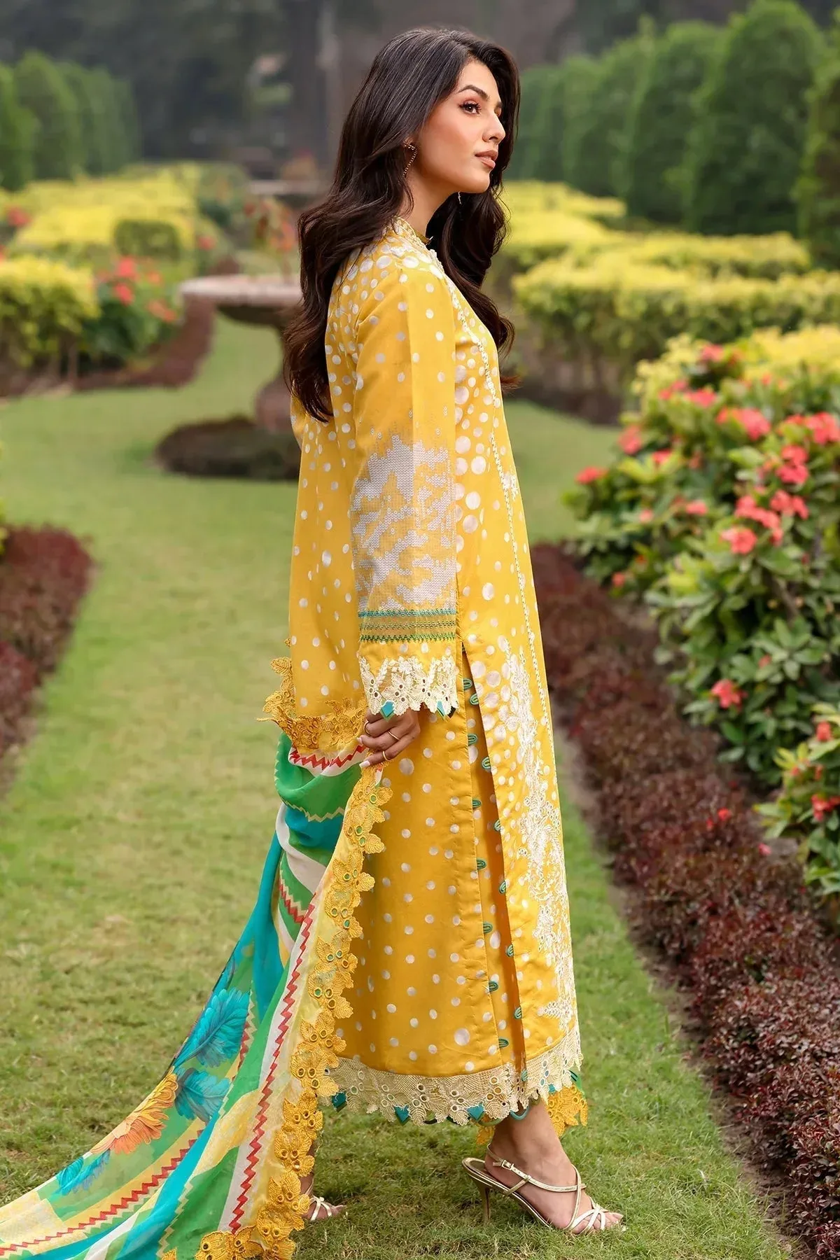 Charizma Rang e Bahar Mustard Yellow Chiffon – view 2 – Poshaq