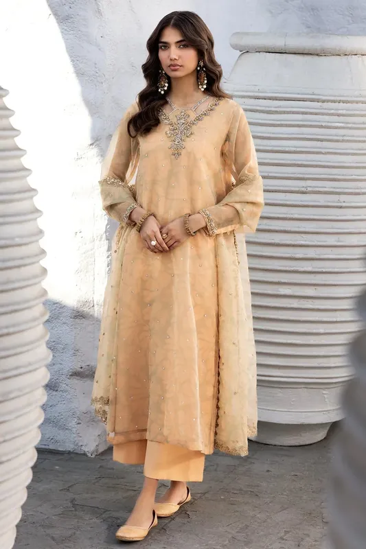 Charizma Festive Pret Peach Raw Silk – view 1 – Poshaq
