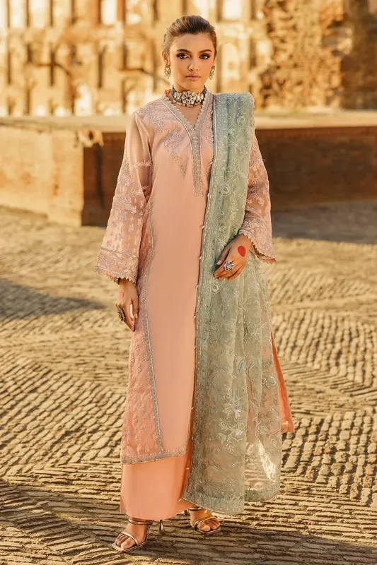 Charizma Festive Pret Peach Pink Raw Silk – view 1 – Poshaq