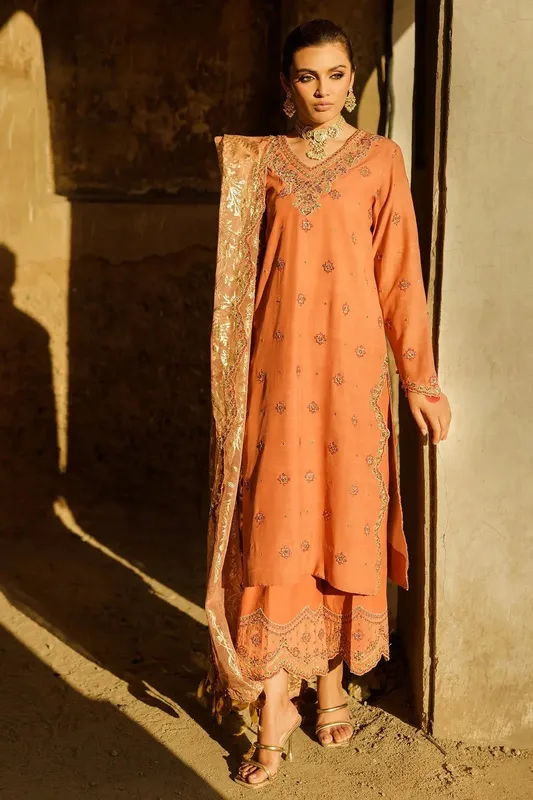 Charizma Festive Pret Orange Raw Silk – view 1 – Poshaq