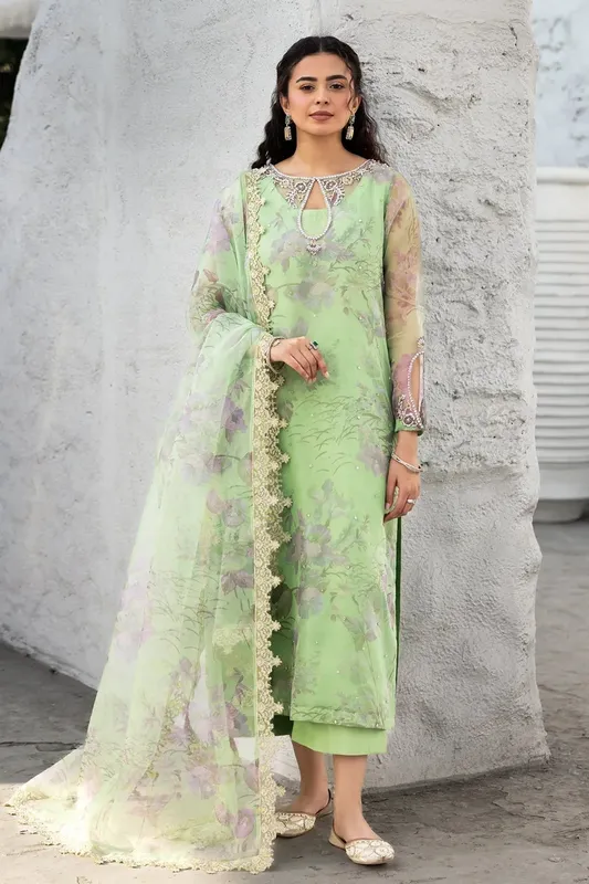 Charizma Festive Pret Pistachio Green Raw Silk – view 1 – Poshaq