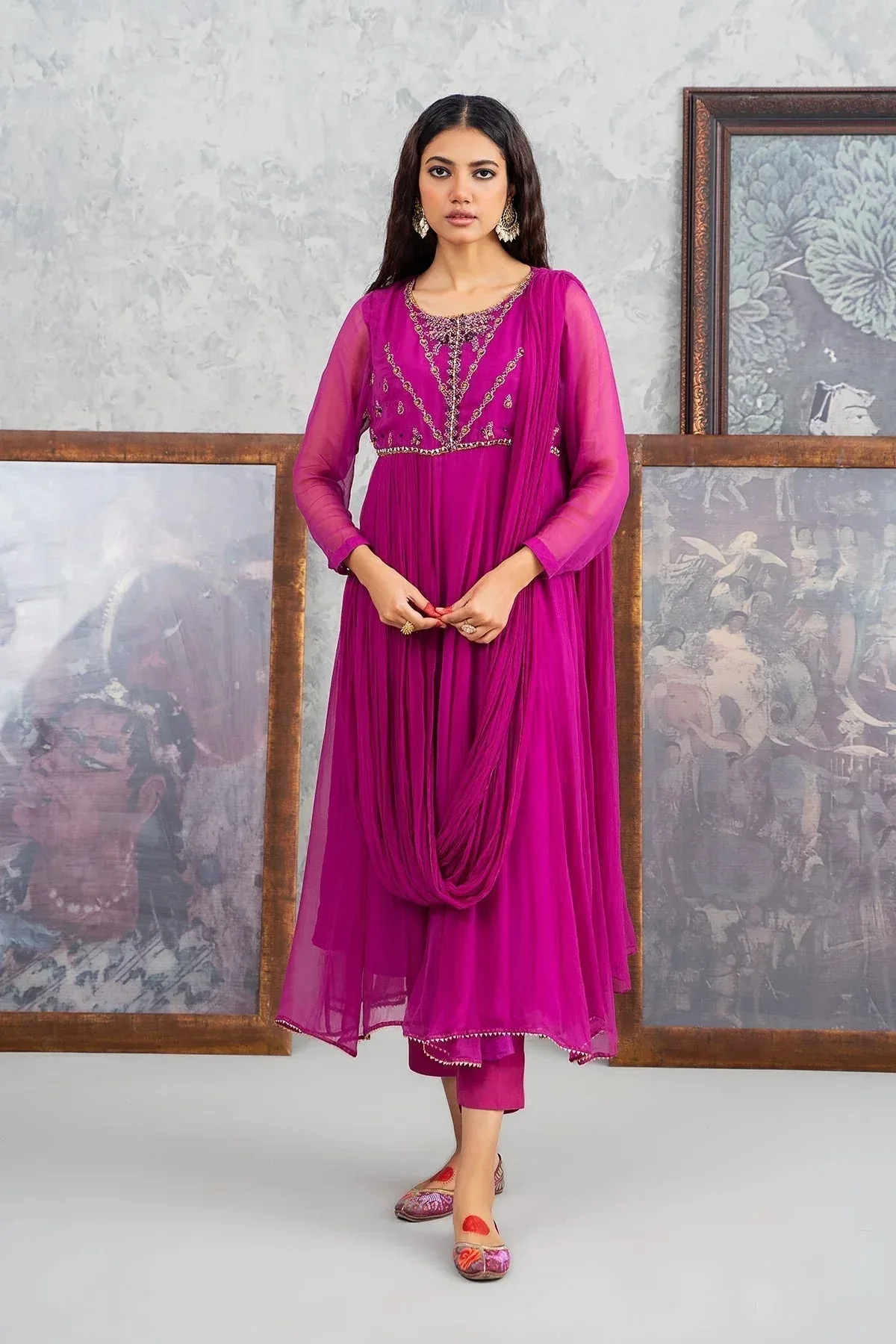 Charizma Festive Pret Pink Chiffon – view 1 – Poshaq