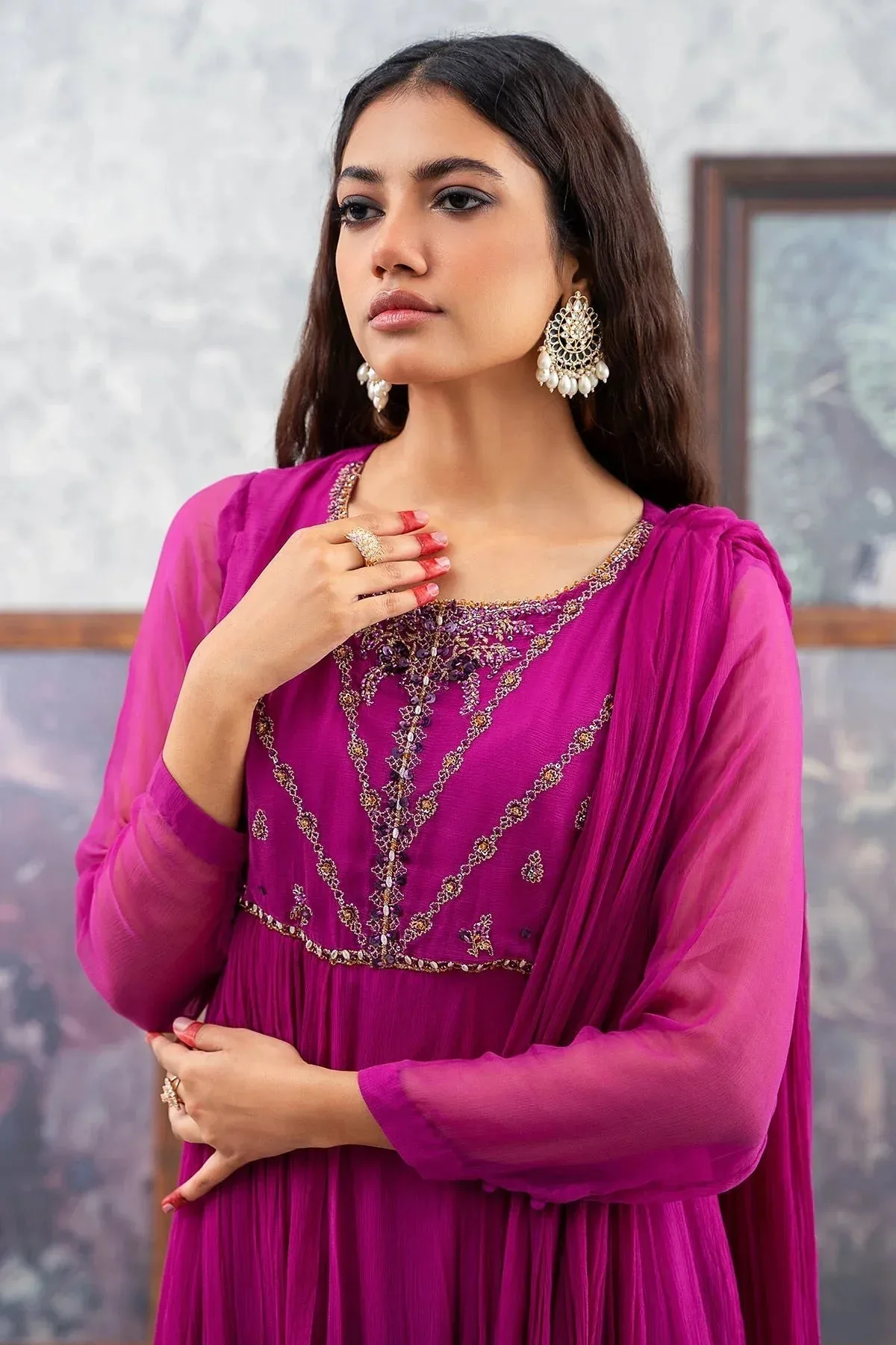 Charizma Festive Pret Pink Chiffon – view 2 – Poshaq