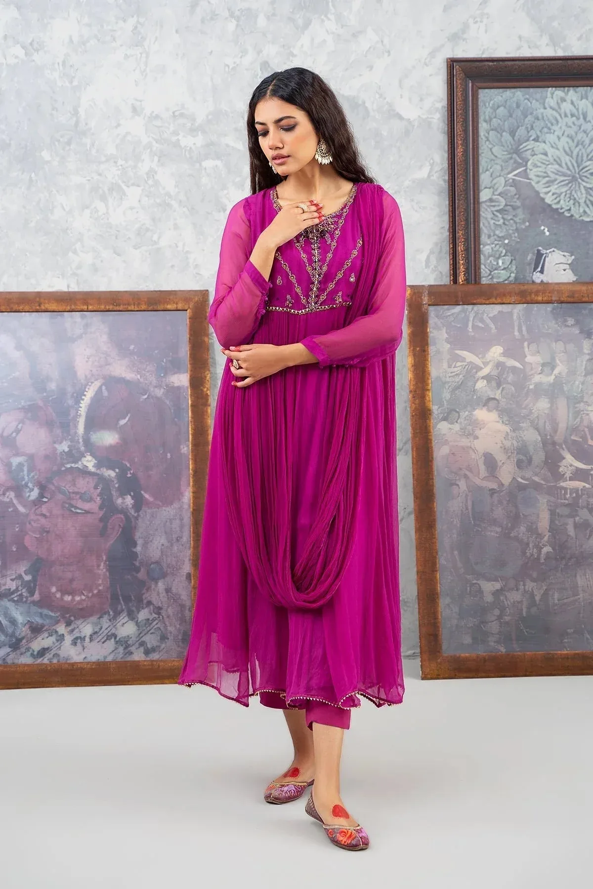 Charizma Festive Pret Pink Chiffon – view 4 – Poshaq
