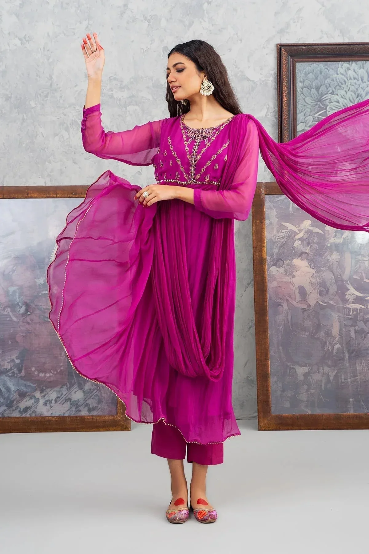 Charizma Festive Pret Pink Chiffon – view 5 – Poshaq