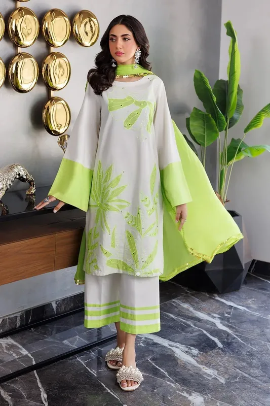 Charizma Festive Pret Green Organza – view 1 – Poshaq