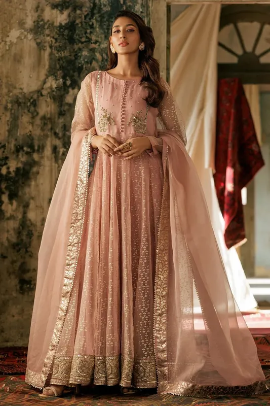 Charizma Festive Pret Peach Pink Raw Silk – view 1 – Poshaq