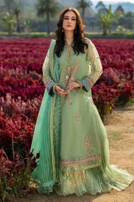 Charizma Festive Pret Pistachio Green Raw Silk – view 1 – Poshaq