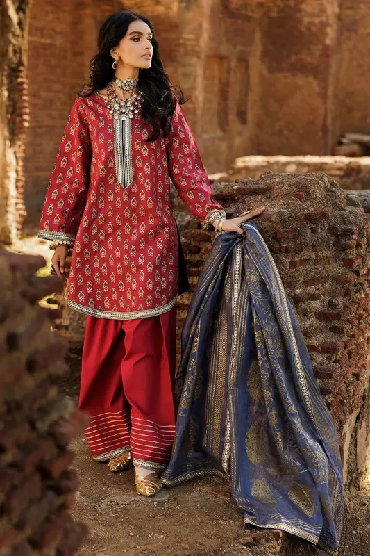 Charizma Festive Pret Red Raw Silk – view 1 – Poshaq