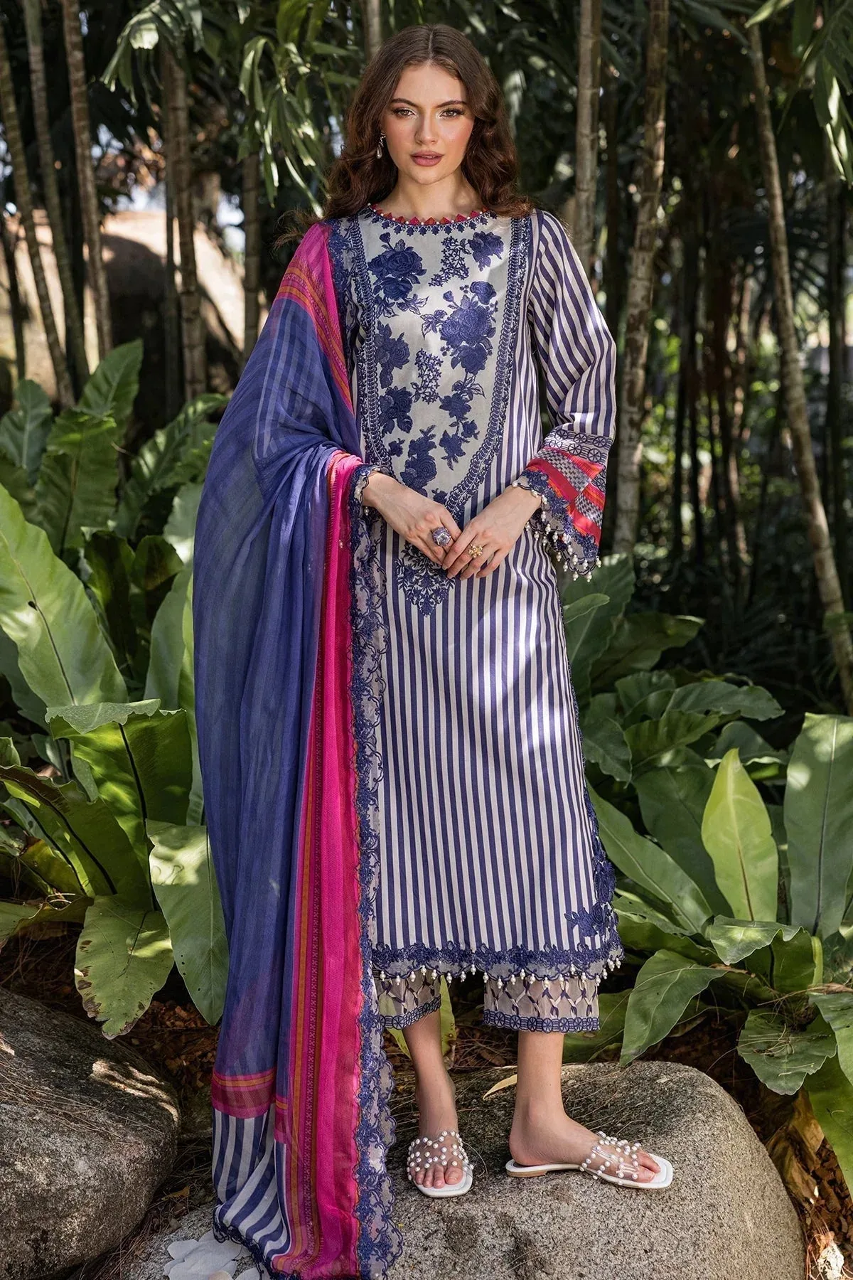 Charizma Naranji Lawn Navy Chiffon – view 1 – Poshaq