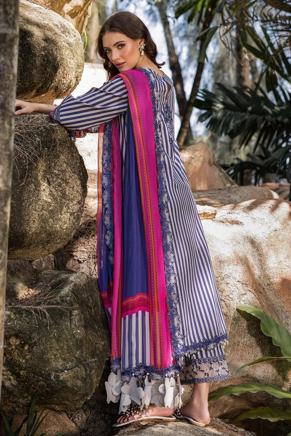 Charizma Naranji Lawn Navy Chiffon – view 2 – Poshaq
