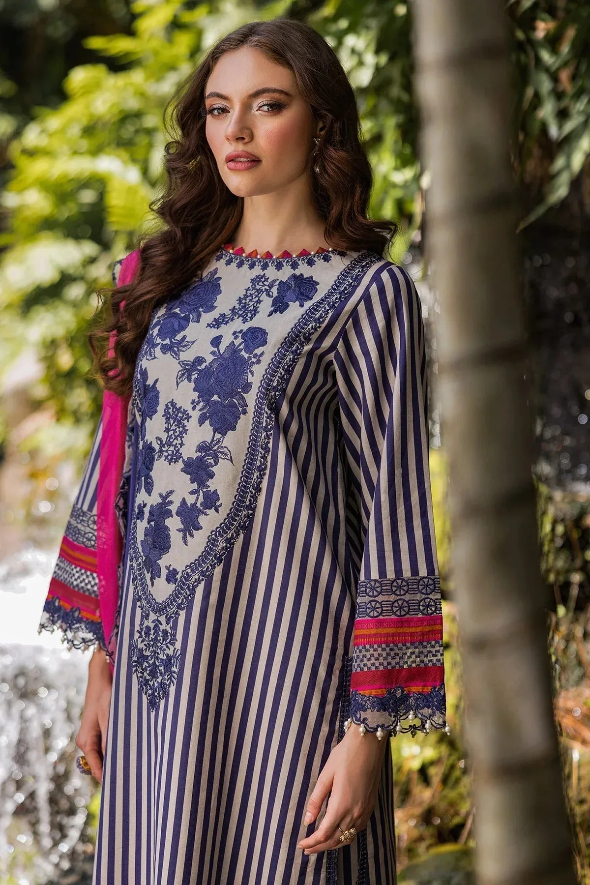 Charizma Naranji Lawn Navy Chiffon – view 3 – Poshaq