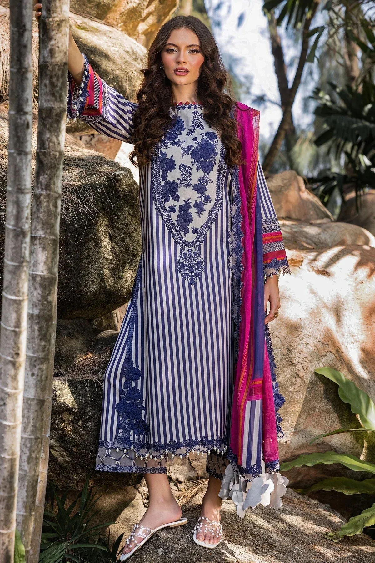 Charizma Naranji Lawn Navy Chiffon – view 4 – Poshaq